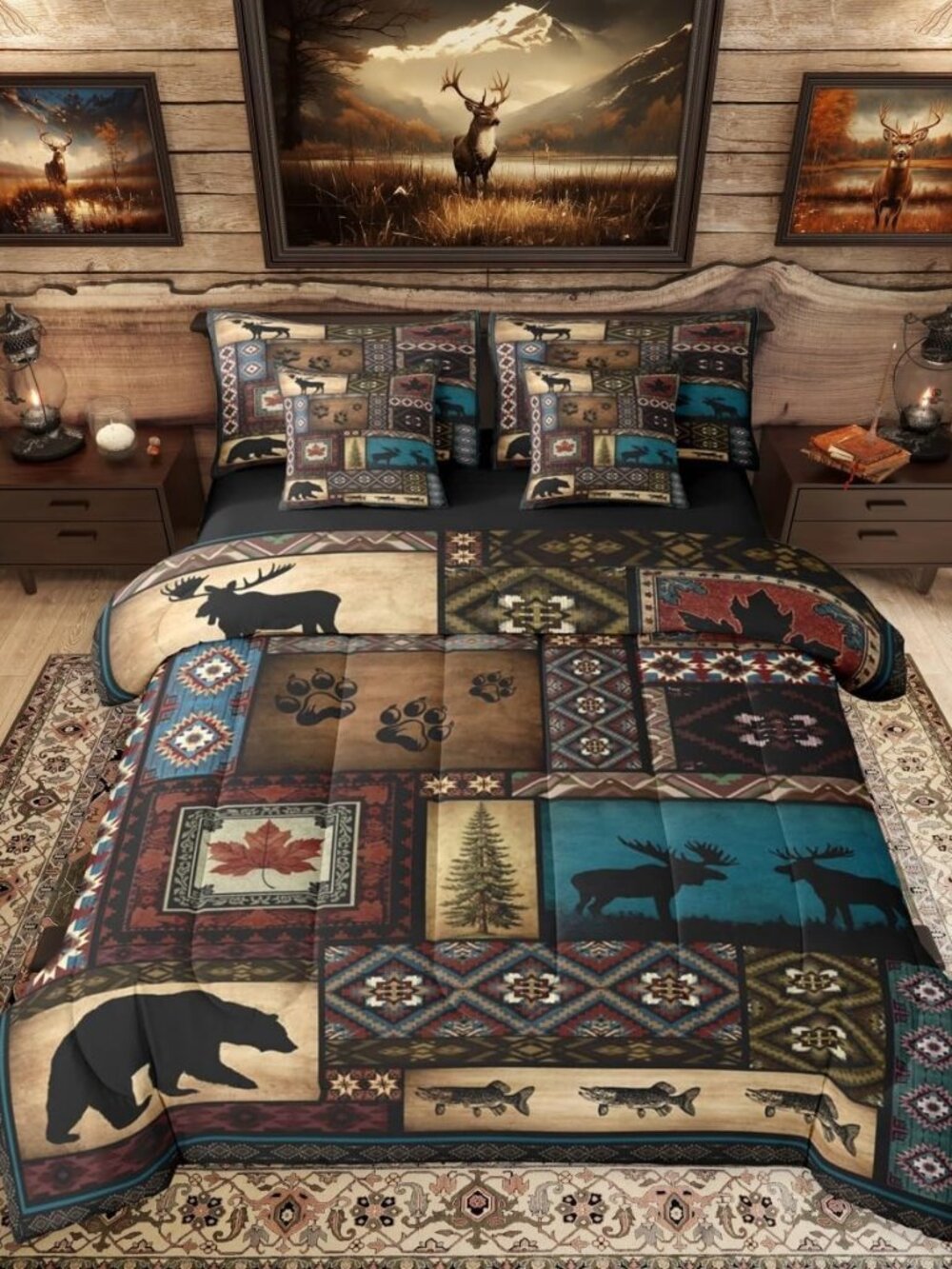 Rustic Cabin 7 Pieces Bedding Set Queen Size